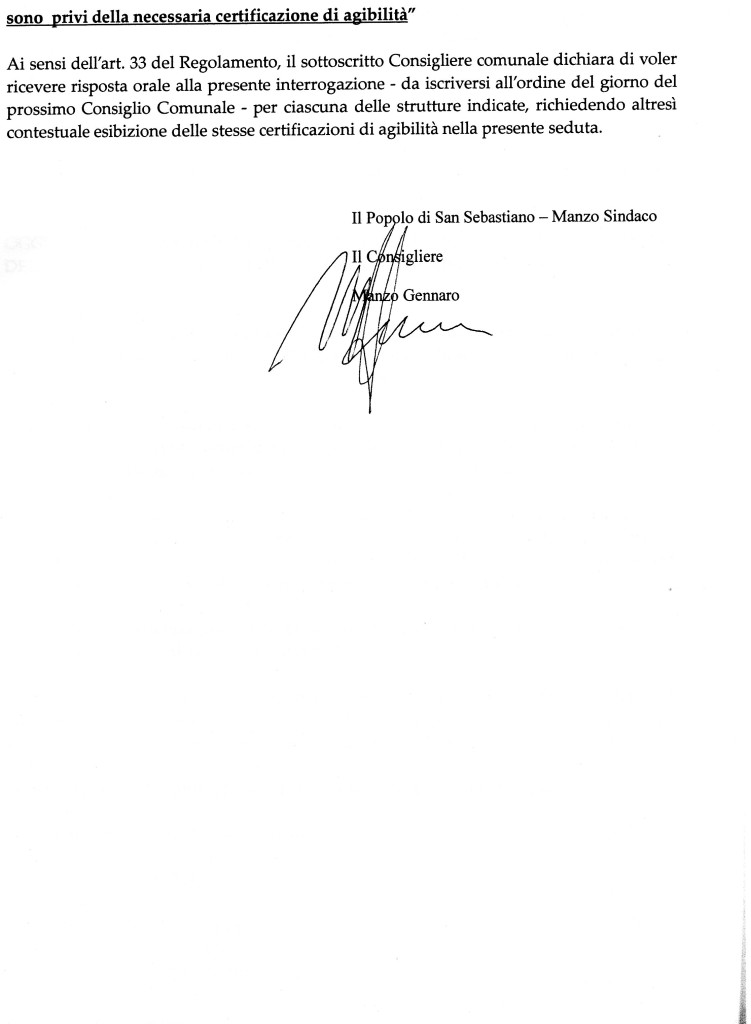 Interrogazione consiliare relativa all'esistenza o meno della certificazione di agibilità degli immobili comunali documento pagina 2/2