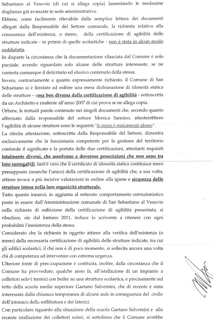 Richiesta esibizione certificati di agibilità immobili comunali in particolare le scuole documento pagina 1/3